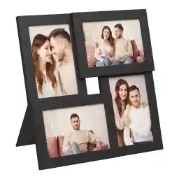 کلاژ قاب عکس SONGMICS برای 4 عکس، 10 x 15 سانتی متر، صفحه نمایش گالری عکس روی دیوار، با صفحه شیشه ای، دانه سیاه چوب RPF25BK