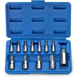 Neiko 10086A 6 Point Torx Plus Bit Socket Set, 1/4-Inch, 3/8-Inch and 1/2-Inch Drive, TP8 - TP60, 12-Piece