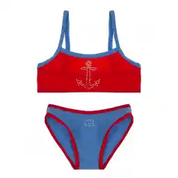 مایو شنا بچه گانه دخترانه دو تکه DOLPHIN MGH | آبی/قرمز