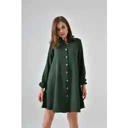 تونیک دکمه دار چوبی خاکی تیره ساعد