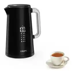 کتری برقی Krups BW8018 Smart'n Light، تنظیم دما، چای، نمایشگر دیجیتال، 30 دقیقه عملکرد گرم نگه داشتن، خاموش شدن خودکار، ظرفیت 1.7 لیتر، ساخت دوجداره، مشکی