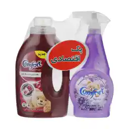 مایع لباسشویی کامفورت مدل لباس های رنگی وزن 1.1 کيلوگرم به همراه اسپری خوشبو کننده کامفورت مدل اسطوخدوس حجم 500 میلی لیتر