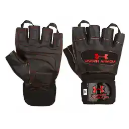 دستکش بدنسازي مچ بند دار نيمه انگشتي طرح آندرآرمور AR SPORTS-BRS | مشکی/قرمز