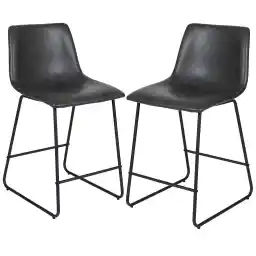 Flash Furniture Modern Chair 24" Commercial Grade LeatherSoft Counter Height Barstools - Gray, Set of 2