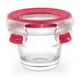Emsa N10401 Clip & Close ظرف غذای شیشه ای گرد، 0.1 لیتر، قابل روی هم چیدن، قابل فریزر، قابل فریزر، مایکروویو، انباشته نشدن، 100% محکم، قابل شستشو در ماشین ظرفشویی، شفاف/قرمز