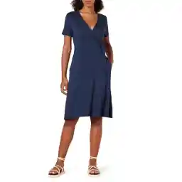 Amazon Essentials Women's Short Sleeve Faux-Wrap Dress