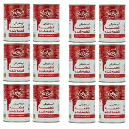 کنسرو گوجه فرنگی قطعه قطعه شده روژین - 410 گرم بسته 12 عددی
