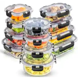 JoyJolt 24pc Borosilicate Glass Storage Containers with Lids | 12 Airtight/Freezer Safe Food Storage Containers for Pantry and Kitchen | Meal Prep Container for Lunch | Glass Tupperware Set