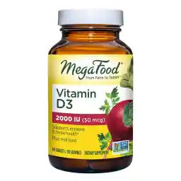 MegaFood Vitamin D3 2000 IU (50 mcg) - Immune Support Supplement - Bone Health -with easily-absorbed Vitamin D3 - Plus real food - Non-GMO, Vegetarian - Made Without 9 Food Allergens - 90 Tabs