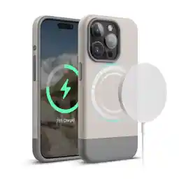 قاب محافظ مغناطیسی elago سازگار با قاب آیفون 15 پرو، سازگار با MagSafe، طراحی دو رنگ، پوشش محافظ کامل [PC + TPU]، محافظ دوربین پیشرفته (سنگ/خاکستری)