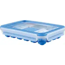 Emsa 514549 CLIP & CLOSE جعبه یخ، با درب تازه، برای 24 تکه یخ، کف انعطاف پذیر، 100 درصد محکم، حتی در حالت کج، آبی، 22.6 x 16.5 x 4.9 سانتی متر