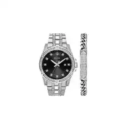 Bulova Men's Crystal Accented Gift Set with 3-Hand Date Quartz Watch and ID Bracelet