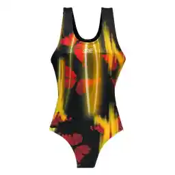 مایو شنا دخترانه یک تکه اسلیپ طرح زاگز پشت قهرمانی MSR | مشکی/نارنجی