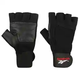 دستکش بدنسازی مچ بند دار چرمی طرح ریبوک BRS | مشکی