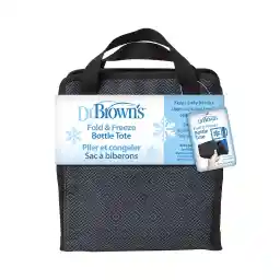 Dr. Brown's Dr. Brown's Fold & Freeze Bottle Tote, Breastfeeding Essential Cooler Bag, 6 Baby Bottles Milk Storage Black