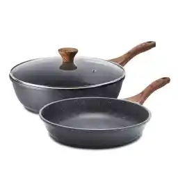 SENSARTE Nonstick Frying Pan Skillets, Swiss Granite Coating Omelette Pans, Healthy Cookware, Free of Intentionally Added PFOA (9.5 Inch Frying Pan and 5QT Saute Pan)