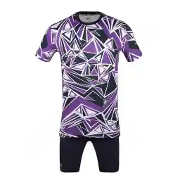 ست پیراهن شورت فوتسال تاوا طرح مثلثی TVA | بنفش/مشکی