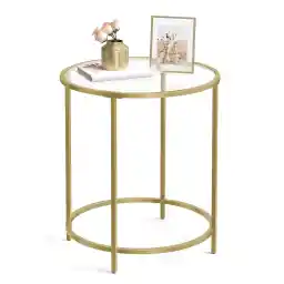 VASAGLE End Table Glass, Gold, 19.7" x 21.6" Ulgt20G