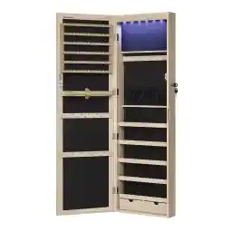 SONGMICS کابینت جواهرات آویز با نور ال ای دی، قفسه جواهرات، نصب درب، قابل تنظیم ارتفاع، قفل شدن، ارتفاع 120 سانتی متر