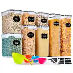ظروف ذخیره سازی GoMaihe ست 8 تکه، جعبه نگهداری، آشپزخانه، دربسته، پلاستیکی درب دار، ظروف نگهداری برای نگهداری پاستا، موسلی، برنج، آرد و برای تغذیه حیوانات خانگی
