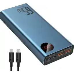 باتری خارجی Baseus، شارژر قابل حمل USB C 65W 20000mAh، باتری PD 3.0 QC 4.0 با سه خروجی شارژ سریع با نمایشگر LED برای iPhone 12 11 XS Samsung S20 MacBook iPad Pro Nintendo