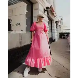 لباس ماکسی رز کارمینه زنانه دراپ با برش کمردار توسط @kelclight