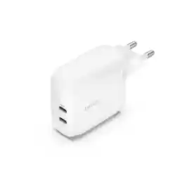 شارژر 2 پورت USB-C Belkin BoostCharge با PPS 60 وات برای Apple iPhone، iPad، Samsung Galaxy، Google Pixel - سازگار با کابل USB-C/Lightning و کابل USB-C/USB-C - سفید