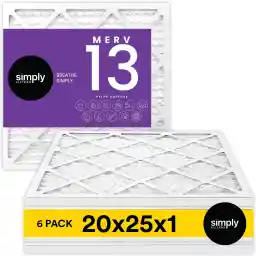 Simply 20x25x1 Air Filter, Merv 13, MPR 1500, 6 Pack, For Home AC Furnace & HVAC (Actual Size: 19.75"x24.75"x0.75") DUST, Pet, & Allergy Control