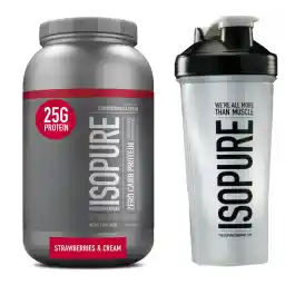 Isopure Zero Carb Whey Protein Isolate Powder With Vitamin C & Zinc For Immune Support, 25G Protein, & Keto Friendly - Strawberries & Cream, 3 Lbs, 41 Servings (1.36 KG) + Isopure Shaker