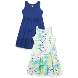 Amazon Essentials Girls and Toddlers' Knit Sleeveless Tiered Dresses (Previously Spotted Zebra), Pack of 2
