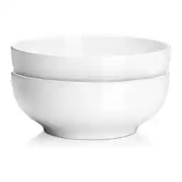 LENND Large Serving Bowls,2.5L Big Salad Bowls, Porcelain Pasta Bowl Set, Sturdy Mixing Bowls, Microwave & Dishwasher Safe, Deep Soup Bowl for Family Kitchen, White Bowls, Set of 2