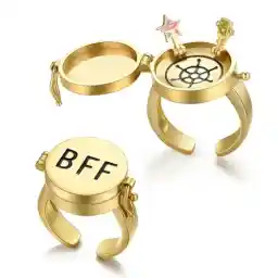 2 Pcs Gold Spinner Anime Matching Rings for Best Friend Rings Aesthetic Cute BFF Friendship Ring Jewelry Gift for Women Girls