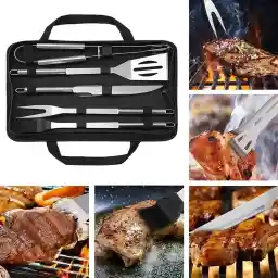 BBQ Tools Set, 5pcs Stainless Steel Portable Grill Accessories, for Home Patio Backyard Grilling Lawn Camping Hiking, Picnics Kitchen, Grill Tool with Knife Brush Fork Spatula Tong, with Oxford Bag