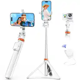 Eocean Mini Selfie Stick Tripod with Remote, Compact Selfie Tripod for iPhone, Phone Tripod Grip Mobile Stand with 2 Cold Shoe Mounts, Lightweight Phone Holder for Video Recording Shooting Photography