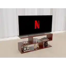 Mahmayi Modern TV Stand and Coffee Table with 2 Tier Storage Shelf, Monitor Stand for Home Office, Laptop, Printer, and TV Screen - APPLE CHERRY