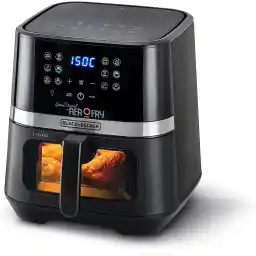 BLACK+DECKER 12-in-1 Digital Air Fryer, 1800W, 8.5L/2Kg Capacity, Rapid Hot Air Circulation for Frying, Grilling, Baking and Broiling, Brushed Matte Finish, Viewing Window - Black/Silver, AF5800-B5