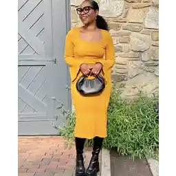 لباس بافتنی یقه مربعی طلایی طلایی زنانه The Drop توسط @bosslady_life_style