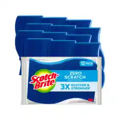Scotch-Brite Zero Scratch Non-Scratch Scrub Sponges, Sponges for Cleaning Kitchen, Bathroom, and Household, non-scratch Sponges Safe for Non-Stick Cookware, 12 Scrubbing Sponges