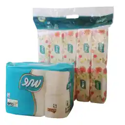 دستمال کاغذی سرو طرح پیچک بسته 10 عددی به همراه 12 رول دستمال توالت