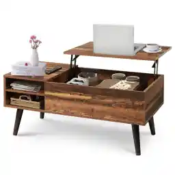 LENND Lift Top Coffee Table for Living Room,Small Coffee Table with Storage, Adjustable Shelf and Storage Compartment,Mid Century Modern Coffee Table,Wood,Rustic Brown, 100cm x 50cm x 41.5cm