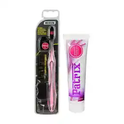 مسواک پاتریکس مدل ذغالی با برس متوسط به همراه نخ دندان و خمیر دندان پاتریکس مدل Sensitive وزن 70 گرم