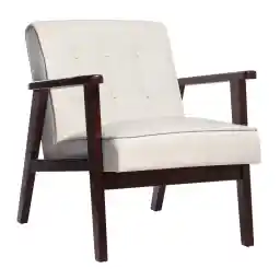 SONGMICS Leisure Chair with Solid Wood Armrest and Feet, Mid-Century Modern Accent Sofa, for Living Room Bedroom Studio, Beige