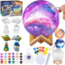 Paint Your Own Moon Lamp Kit, DIY 3D Space Moon Night Light, Art Supplies Arts and Crafts Kit for Kids Ages 8-12, Educational Toys Girls Boy Birthday Gift Ages 3 4 5 6 7 8 9 10 11 12+