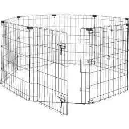 Amazon Basics Foldable Octagonal Metal Exercise Pet Play Pen for Dogs, Fence Pen, Single Door, Black, 152.4 x 152.4 x 76.2 centimeters