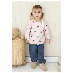 Cigit Lale Desenli Sweatshirt Takım 2-10 Yaş Pudra Pembe
