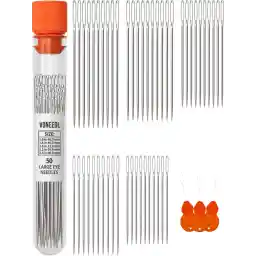 VONEEDL 50 Large Eye Heavy Duty Needles - 5 Sizes Easy to Thread Sharp Point Needles Perfect for Hand Sewing, Knitting, Crewel Darning, Crafting, and DIY