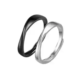 YELLOW CHIMES Valentine Platinum Plated Couple Ring for Women, Silver/Black