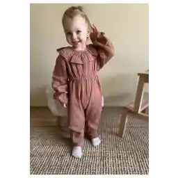 Cigit Mevsimlik Yakası Fırfırlı Müslin Tulum 0-3 Yaş Koyu Kahve