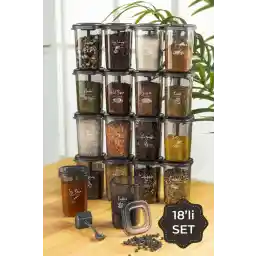 Vienev Beyaz Serigrafi Etiketli 450 ml Kendinden Kaşıklı 18li Luna Baharatlık Saklama Kabı