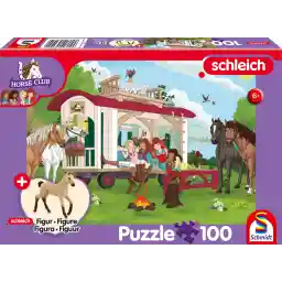 Schmidt Spiele 56463 Horse Club, kampvuur aan de caravan, 100 stukjes, met add-on (een origineel figuur Hannoveraanse veulenen) kinderpuzzel
